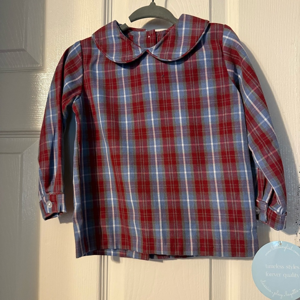 Plaid Kids Shirt - Red and Blue with Peter Pan collar
